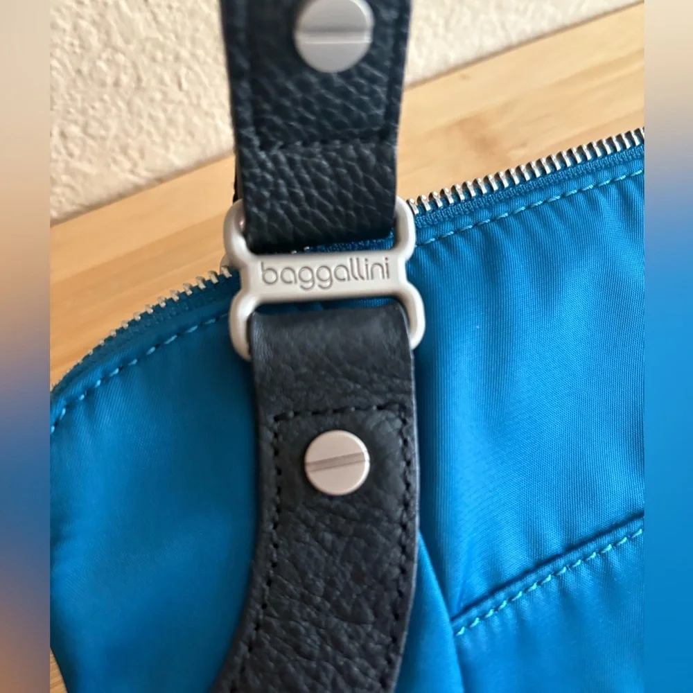 Bagallini Audrey Teal Peacock Blue Pleated Nylon Shoulder Bag